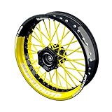 OneWheel Felgenaufkleber Motorrad passend für alle 17 Zoll Supermoto Felgen - Vorder- und Hinterrad beidseitig inkl. Farbiger Spokes - V9 - Felgenrandaufkleber (gelb)