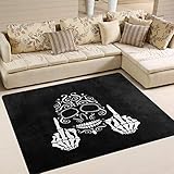 Use7 Mittelfinger-Teppich mit Totenkopf-Motiv, für Wohnzimmer, Schlafzimmer, 160 x 122 cm, Schw