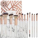 12-Teiliges Schminkpinsel Set in Glamourösem Rosegold | Inkl. Foundation Pinsel, Puderpinsel & Augen Make Up Pinsel Set mit Tasche zur Aufbewahrung im Schicken Marmor Design, Lily Eng