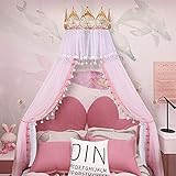 SXFYHXY Himmelbett Vorhänge Für Mädchen, Prinzessin Bett Baldachin Rosa Chiffon Metallkrone Bettvorhang Drapierung Dekoratives Moskitonetz Schloss Spielzelt Für Baby