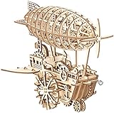Simulus 3D Holzpuzzle: Aufziehbares Holz-Luftschiff im Steampunk-Stil, 349-teiliger Bausatz (Holzbausatz)