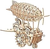 Simulus 3D Holzpuzzle: Aufziehbares Holz-Luftschiff im Steampunk-Stil, 349-teiliger Bausatz (Holzbausatz)