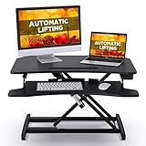 iHomeRusso Sit-Stand Workstation, Elektrisch höhenverstellbarer Schreibtisch, Stehpult Automatisches Anheben mit Tastaturablage, Schwarz, Larg