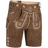 PAULGOS Herren Trachten Lederhose + Träger, Echtes Leder, Kurz in 3 Farben Gr. 44-60 HK2 (50, Hellbraun)