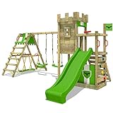FATMOOSE Spielturm Ritterburg BoldBaron mit Schaukel, SurfSwing & apfelgrüner Rutsche, Spielhaus mit Sandkasten, Leiter & Spiel-Zubehö
