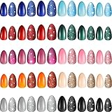 480 Stücke Mittlere Mandel Falsche Nägel Set, 240 Stücke Glänzende Gefälschte Nagelspitzen 240 Stücke Glitzer Nägel Vollabdeckung Falsche Aufdrücken Nägel Mittlere Ballerina Salon Manikü