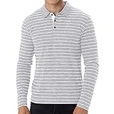 FUQUAN Herren Langarm Poloshirt, Polohemd Gestreift mit Kragen, Blousonshirt aus Baumwoll Herren Poloshirt Langarm-T-Shirt Polo-Shirt für Männer mit Knopfleiste Men Outdoor Atmungsak