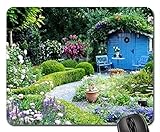 blaues Gartenhaus Mouse Pad, Mousepad (Blumen Mouse Pad)