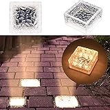 MEDOYOH 1 Stück 6 LED Perlen Solar Glas Pflastersteine Außenleuchte, Warmweiß Licht On/Off Lichtsensor Solarleuchte Wasserdicht Bodenstrahler Licht für Außen Garten Hof Weg Dekoration, 105x105x55