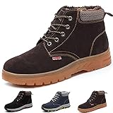 Gainsera Sicherheitsschuhe Herren Damen Arbeitsschuhe Winter Schutzschuhe Wärme Stahlkappeschuhe Plüsch Arbeitsturnschuhe Industrie Sneaker, 201 Winter Braun 39