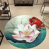 Runder Teppich Innenbereich, Morbuy Chinesischer Stil Lotus Flur Teppich Polyester Wohnzimmer Fussabstreifer rutschfest und Waschbar Praktische Fußabtreter (60cm,Rot)