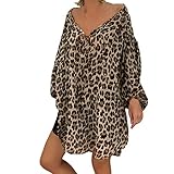 Lazzboy Frauen Plus Size Leopardenmuster Langarm V-Ausschnitt Pullover Top Cashmere Damen Winter Kaschmir übergroße V-Neck Fledermausärmel Gestrickter Oversize(Braun,5XL)