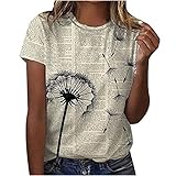 GesOes Sommer-T-Shirt mit Rundhalsausschnitt für Damen, Blumenmuster, bequem, lässig, kurzärmelig, Blusen, Tops S-2XL, A-Kaki, XXL