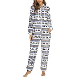 ZDJH Damen Jumpsuit Fleece Schlafanzug Damen Schlafanzug Weihnachts Strampler Nachtwäsche Langarm Kapuzen Pyjama Kordelzug Reißverschluss Overall Strampler Mit Kapuze Overall Homew