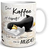 TRIOSK Pinguin Tasse Kaffee Kaputt mit Spruch lustig Coffee Geschenk für Arbeit Büro Frauen Freundin Kollegin Chef Pinguinliebhab