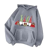 yiouyisheng Weihnachtspullover Hoodie Damen Weihnachtsdruck Herbst/Winter Langarm Kapuzenpullover mit Kordelzug und Taschen Teenager Mädchen Sport Freizeit Alltag Tops Weihnachts-H