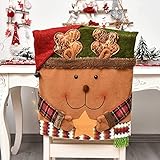 rzoizwko Weihnachtsstuhlbezug， 4 STÜCKE Weihnachtsdekoration Stuhlhussen Weihnachtsmann Schneemann Weihnachtsessen Stühle Rückseite für Küche Holiday Party Decor (Multicolor Elk)