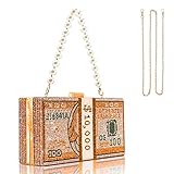 TANOSII Damen-Clutch, Geldbeutel, Geldtasche, Quader Form, goldfarb