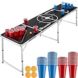 TecTake 403854 Bier Pong Tisch Set, inkl. 100 Becher (50 Rot & 50 Blau) + 6 Bälle, Beer Pong Table aus Aluminium, klappbar mit Tragegriffen, höhenverstellbar, für Partyspiele Trinkspiele F