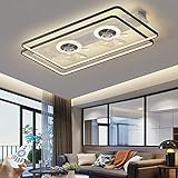 LED Deckenventilator Mit Lampe Modern Dimmbar 98W Ventilator-Deckenleuchte Neuer Doppelventilator Design Deckenlampe Esstisch Wohnzimmer Schlafzimmer Fan Beleuchtung,Mit Fernbedienung Ø90cm,Schw