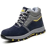 Wygwlg Sicherheitsstiefel mit Stahlkappe,mit warmem Fellfutter,Sicherheitsschuhe aus Plüsch,Schuhe mit Stahlkappe,Industrie-und Baukomfort (Color : Blue Plus Cotton, Size : 41 EU)