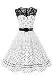AXOE Damen Abendkleider Elegant für Hochzeit Festlich Kleid Vintage Weiß mit Schwarz Gepunktete Übergröße 46, 3XL