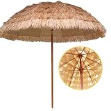 YYQ SHOP Stroh Sonnenschirm Hawaii UV-Schutz Gartenschirm Strohdach Hawaiischirm 210cm Neigbar Rund Balkonschirm Emulation Stroh Material Strandschirm Deck Schwimmbad Hö