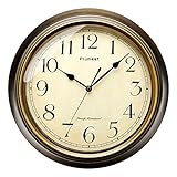 Plumeet Wanduhr Groß Klassisch 25 cm Ruhige Retro Wanduhr ohne Tickgeräusche für Wohnzimmer - Schlafzimmer - Batteriebetrieben (Arabische Ziffern)