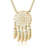 Albertband Personalisierte Namenshalskette Anhänger Dream Catcher Chain Choker Gravur 1-7 Namen für Frauen Dream Catcher Halskette mit Geburtssteinen (gold-5 names)