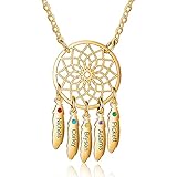 Albertband Personalisierte Namenshalskette Anhänger Dream Catcher Chain Choker Gravur 1-7 Namen für Frauen Dream Catcher Halskette mit Geburtssteinen (gold-5 names)