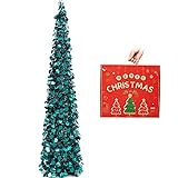 N&T NIETING Weihnachtsbaum, 152 cm, zusammenklappbar, Pfauenblau, Lametta-Weihnachtsbaum, Küsten-Weihnachtsbaum, für Feiertage, Weihnachtsdekorationen, Zuhause, Büro,