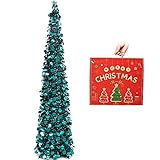 N&T NIETING Weihnachtsbaum, 152 cm, zusammenklappbar, Pfauenblau, Lametta-Weihnachtsbaum, Küsten-Weihnachtsbaum, für Feiertage, Weihnachtsdekorationen, Zuhause, Büro,