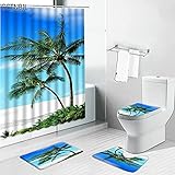 Ozeanlandschaft duschvorhang Teppich Sommer Strand Meer Palme Landschaft Badezimmer Dekoration rutschfeste b