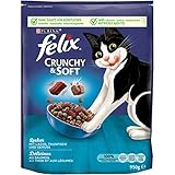 FELIX Crunchy & Soft Katzenfutter trocken, mit Lachs und Thunfisch, 4er Pack (4 x 950g)