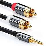 deleyCON 15m Klinkenkabel Cinch Kabel 3,5mm Klinke zu Cinch RCA Stereo Audio Kabel 1x Klinkenstecker auf 2x RCA Cinch Stecker Metallstecker Schw