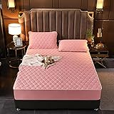 YFGY Boxspringbett Spannbettlaken Rosa 180x220cm, Sommer einfarbige Spannbetttuch mit Kissenbezug, Matratzenschoner Bettdecke Tagesdecke für Apartment Hotel Super King