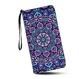 chaqlin Damen-Geldbörse aus PU-Leder, mit Geldklammer für Reisen, Handy, Reißverschluss, Münzbörse, Mandala Lotus, Einheitsgröße, M
