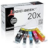 20 Logic-Seek® Druckerpatronen MIT CHIP und Füllstandsanzeige für Canon Pixma iP4850, MG5150, MG5250, MG6150, MG8150 kompatibel mit PGI-525BK, CLI-526C, CLI-526M, CLI-526Y und CLI-526B