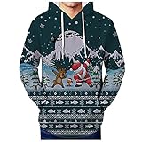 WXZZ Hässliche Weihnachtpullover Herren Hoodie Herbst-Winter 3D Gedruckt Weihnachten Jumper Sweatshirt Langarm Lustige Christmas Sweater Pullover mit Kapuzen Party Festliche Geschenk S-4XL
