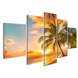 islandburner Bild Bilder auf Leinwand Schöner Sonnenuntergang über dem Meer mit Blick auf Palmen am weißen Strand auf Wandbild Leinwandbild Poster DH