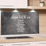 GRAZDesign Spritzschutz Küche Glas Steinoptik, Wandpaneele Küche lustiger Spruch, Fliesenspiegel Küche Granitoptik, Küchenrückwand Glas Familienspruch / 60x40