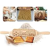 ZHAOCI Nativity Engraved Rolling Pin, Xmas Christmas Wooden Embossing Rolling Pin with Different Embossed Kitchen Cookie Baking T