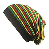 VERBENA LINN Unisex gehäkelte gewellte feine Streifen Beanie Cap Regenbogen Jamaika Flagge Baggy Skull H