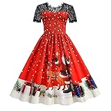 Sommerkleid, langes Kleid, Partykleid, Weihnachtskleid, für Damen, 50er-Jahre, Swing Cosplay-Kostüm, kurze Ärmel, Weihnachtskleider, Kleid für Mädchen, Rot (C-RED), XX-Larg