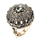Ethnischer Braut-/Hochzeitsring im Retro-Stil, goldfarben, mit grauem Kristallkugel für Frauen, Party, Boho-Schmuck, Geschenk