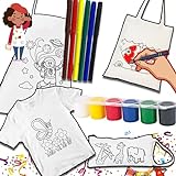 QueenBox® Malset Kinder Textilien zum bemalen inkl. Buntstifte und Fingerfarben, Geschenkidee für Kinder, Geschenke für Mädchen Jungen, Malset, Z