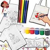 QueenBox® Malset Kinder Textilien zum bemalen inkl. Buntstifte und Fingerfarben, Geschenkidee für Kinder, Geschenke für Mädchen Jungen, Malset, Z