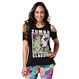 Zumba Athletic Workout Kalte Schulter Sport Fashion Tops Print Design T-Shirt Damen, Bold Black 0, S