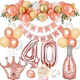 40. Geburtstag Deko, Rosegold Luftballon 40. Geburtstag Deko Frau 40 Ballon Deko mit Happy Birthday Banner Folienballon 40 für Mädchen Geburtstag Party