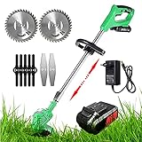 QAZX Battery Powered Grass Trimmer/Edger, 24/36/42/48V Cordless Electric Grass Trimmer, Portable Grass Trimmer with Elescopic Rod, 2 Saw Blade, 5 Plastic Blade and 2 Metal B